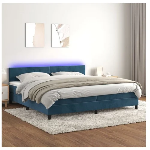 Den Box spring postelja z vzmetnico LED temno modra 200x200cm žamet