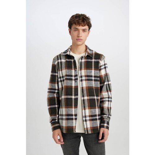 Defacto Men's Regular Fit Regular Cut Polo Collar Plaid Lumberjack Flannel Long Sleeve Shirt Slike