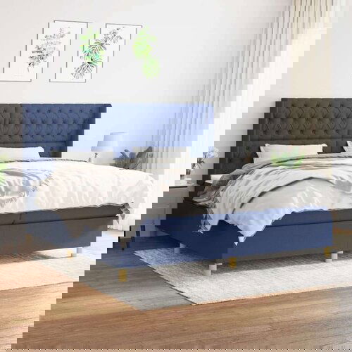  Krevet s oprugama i madracem plavi 200 x 200 cm od tkanine Slike