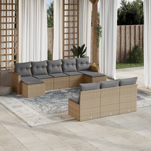  10-dijelni set vrtnih sofa s jastucima bež od poliratana 61 x 62 x 69 cm Cene