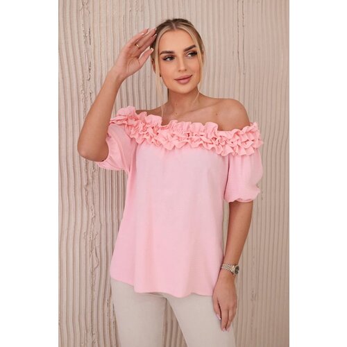 Kesi Spanish blouse with a small ruffle of powder pink Slike