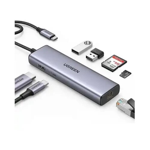 Ugreen Adapter konverter Tip C 7/1 USB 3.0x2/Ethernet RJ45 /HDMI 4K 30HZ/PD 100W/SD/TF Cene