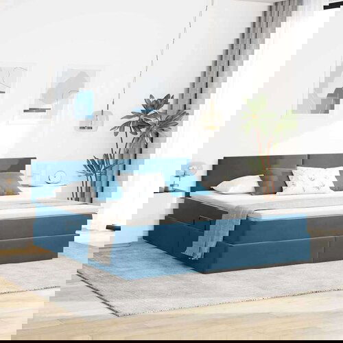  Krevet S LED lampica s pohranom Tamno plava 160 x 200 cm Bar&amp;scaron;un Slike