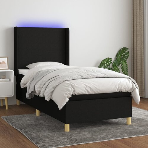 VidaXL Box spring postelja z vzmetnico LED črna 90x200 cm blago Slike