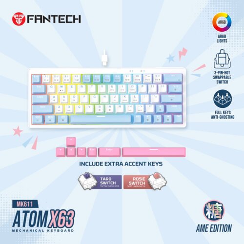 Fantech tastatura mehanička gaming MK611 atom x63 ame bela (rosie switch) Slike