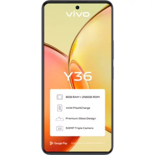 Vivo Y36 Smartphone, 8GB + 8GB Extended RAM, 256GB ROM, 5000mAh + 44W FlashCharge, 50MP Triple Camera, 6.64 Inch Dotch Display, Golden Wave and Crystal Glass, Dual SIM Smartphone