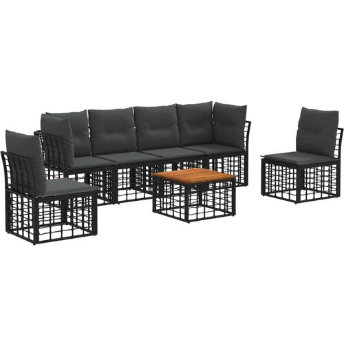  Set vanjskih sofa 7 pcs Crna i tamno siva Poliester - Crna sa stolom Cijene