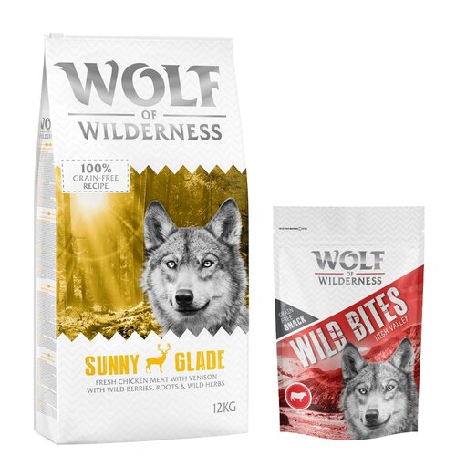12 kg suhe hrane Wolf of Wilderness + Snack gratis! - Adult "Sunny Glade" jelen - brez žit + High Valley - govedina (monoprotein) Cijene