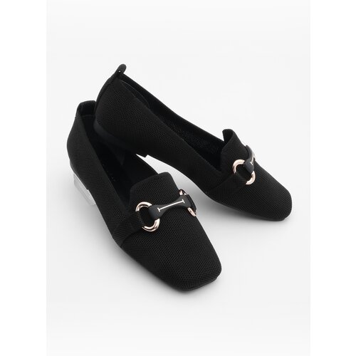 Marjin Women's Buckled Short Toe Knitwear Flats Voven Black Slike