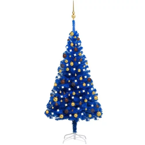  Umetna novoletna jelka z LED lučkami in bučkami modra 150 cm