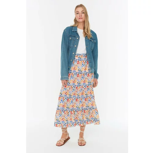 Trendyol Ecru Colored Floral Patterned Skirt