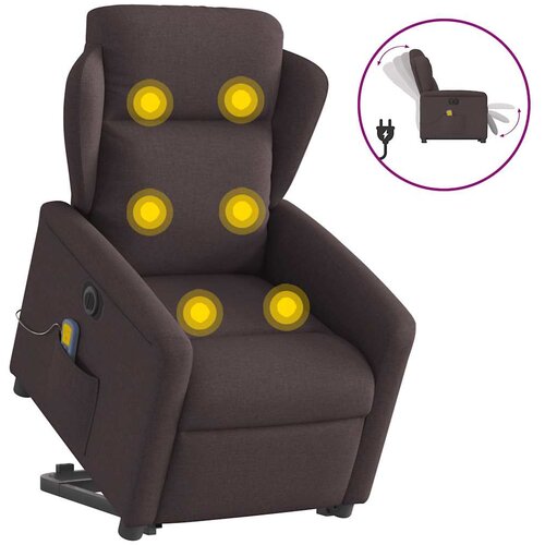 VidaXL Električni masažni naslonjač na podizanje od tkanine tamnosmeđi Slike