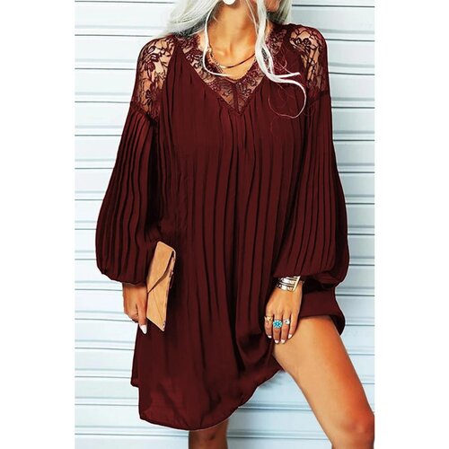 Fenzy elegantna plisirana mini obleka cremona, bordo Slike