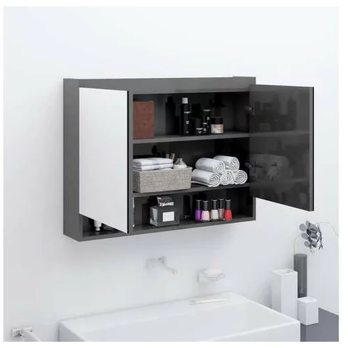  Kopalniška omarica z ogledalom 80x15x60 cm MDF sijoče siva