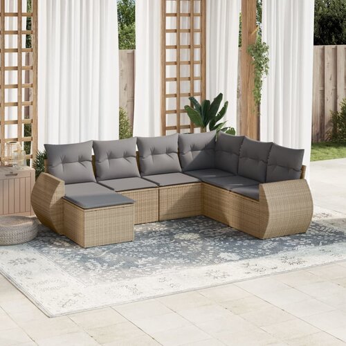 vidaXL 7-dijelni set vrtnih sofa od poliratana s jastucima bež Cijene