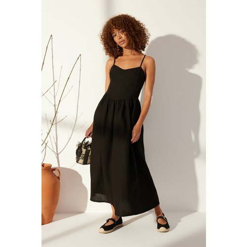 Trendyol Black 100% Linen Strappy Maxi Dress Cene