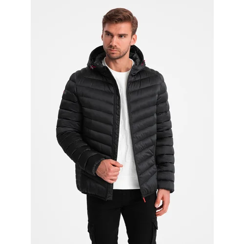 Ombre Lightly insulated quilted men's jacket with satin trim - black