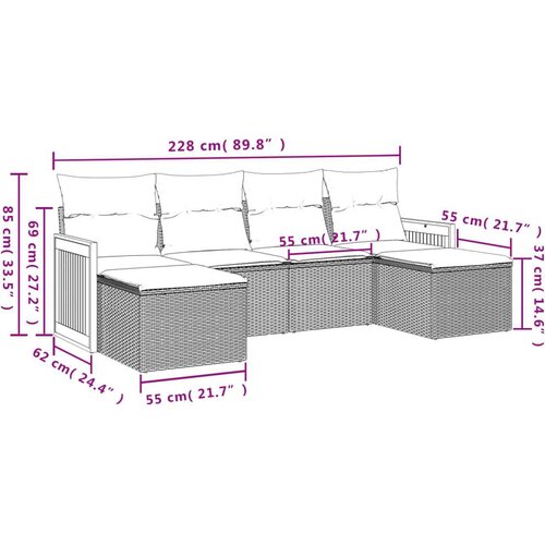 VidaXL 6-dijelni set vrtnih sofa s jastucima bež od poliratana Slike