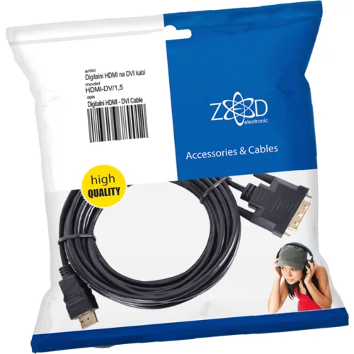 Zed_Electronic HDMI na DVI kabl, 1.5 met, ver. 1.4 – HDMI-DV/1,5