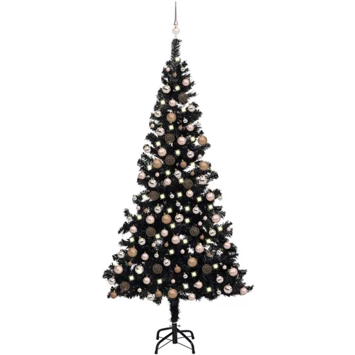  Umjetno božićno drvce LED s kuglicama crno 210 cm PVC