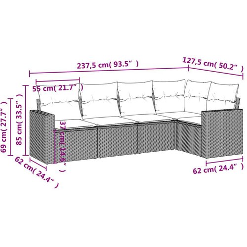 vidaXL 5-dijelni vrtni set sofa s jastucima bež od poliratana Cene
