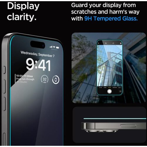  Kaljeno steklo SPIGEN Glas.TR EZ FIT, 2 kosa, za IPHONE 15 PRO MAX, prozorno Slike