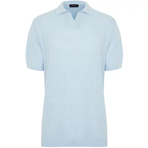 Trendyol Men's Light Blue Regular Fit Openwork Knitwear Polo Collar T-Shirt