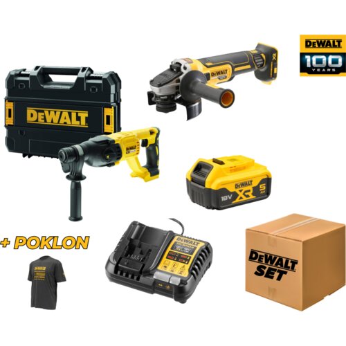 Dewalt 100 years DWSET3, set dva aku alata DCG405N + DCH133NT, 1x 5.0Ah, 18V + poklon majica Slike