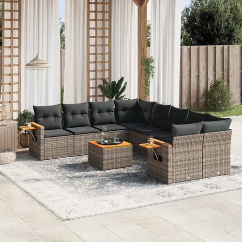 vidaXL 9-dijelni set vrtnih sofa od poliratana s jastucima sivi Cijene