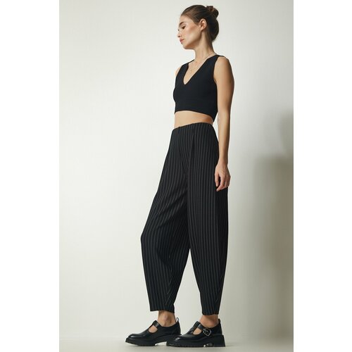 Happiness İstanbul Women's Black Casual Striped Baggy Pants Cene