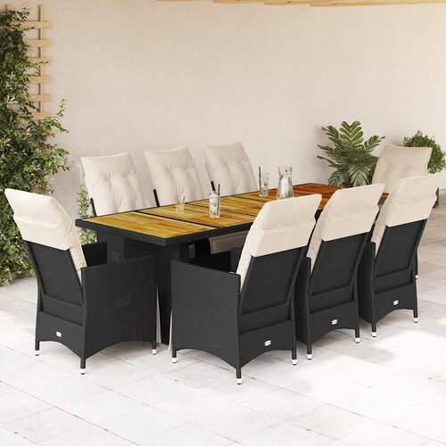  9-dijelni vrtni bistro set od poliratana s jastucima crni Cene