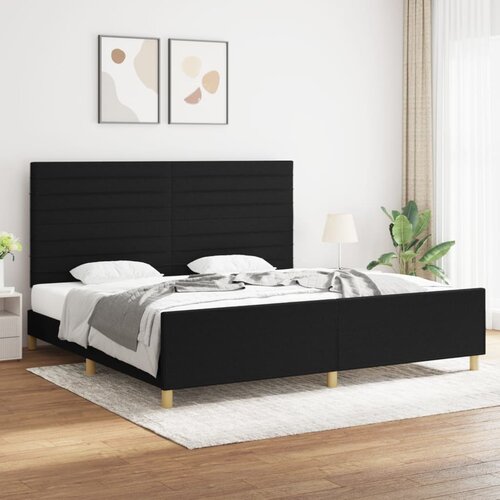 VidaXL Okvir za krevet s uzglavljem crni 200 x 200 cm od tkanine Slike