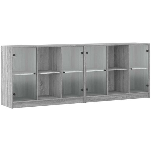  Regal za knjige s vratima siva boja hrasta 204x37x75 cm drveni Slike