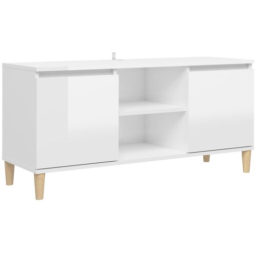 Maison Chic TV omarica - TV stojalo - Televizijska omarica in trdne lesene noge visok sijaj bela 103,5x35x50 cm, (21700566) Cene