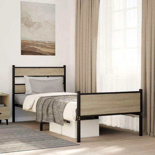 VidaXL Posteljni okvir brez vzmetnice hrast 100x200 cm inženirski les Slike