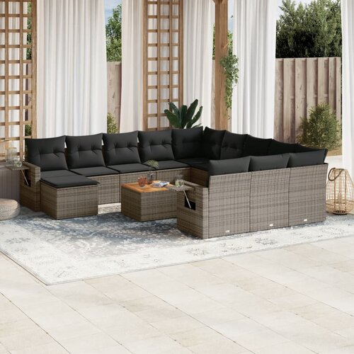 vidaXL 13-dijelni set vrtnih sofa od poliratana s jastucima sivi Cijene