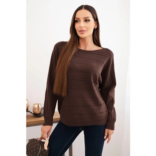 Kesi Włoski Women&amp;#039;s viscose sweater with lace pattern and long sleeves brown Slike