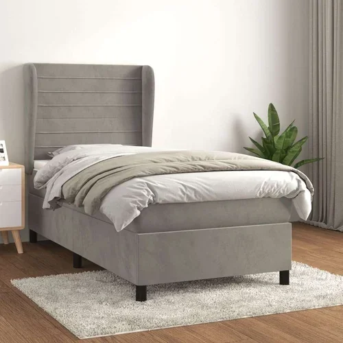 Box spring postelja z vzmetnico svetlo siva 100x200 cm žamet, (20725108)