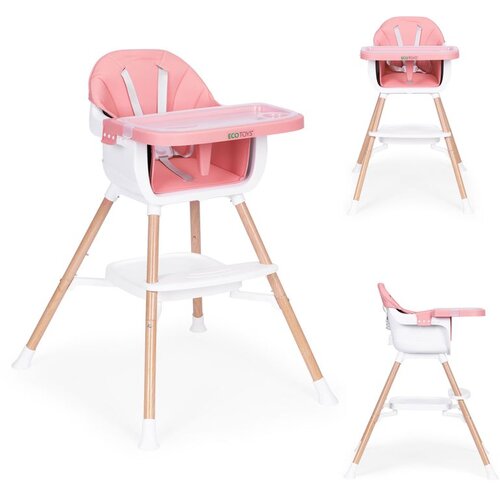 ECO TOYS Dječja stolica za hranjenje 2-u-1, roza, Slike