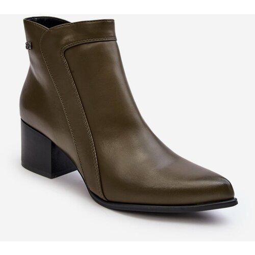 Kesi Leather Low-heeled Olive Cidi Boots Slike