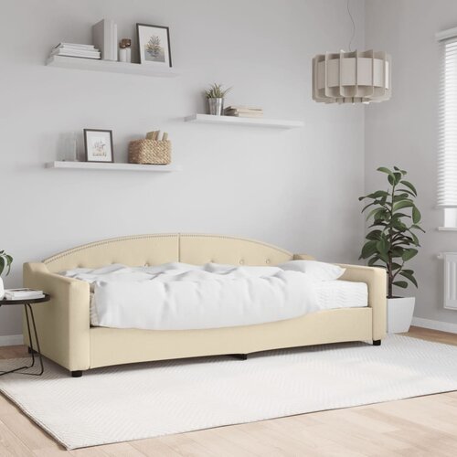 VidaXL Dnevna postelja z vzmetnico krem 90x200 cm blago Slike