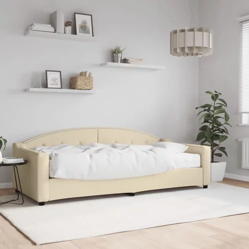vidaXL Dnevna postelja z vzmetnico krem 90x200 cm blago