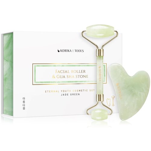 KORIKA Tools Face Roller &amp;amp; Gua Sha valjček za masažo za obraz in pripomoček za masažo Jade Green Slike