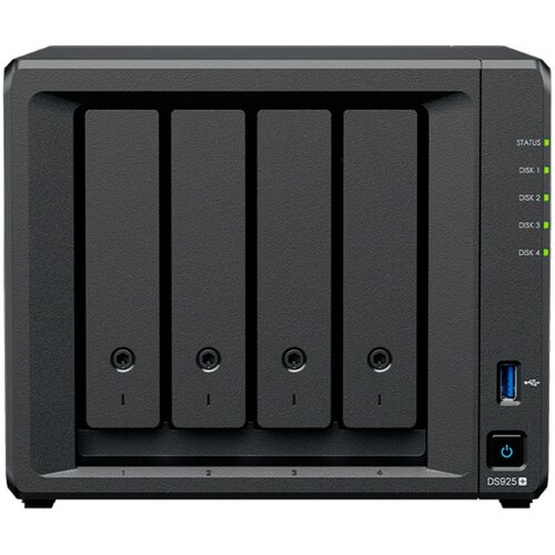 Synology DiskStation DS925+ Tower, 4-Bays 3.5 SATA HDDSSD, 2 x M.2 2280 NVMe SSD slot, CPU AMD Ryzen V1500B 4-core 2.2 GHz, 4 GB DDR4 ECC S Cene