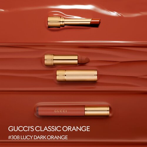 Gucci Beauty Rouge &amp;agrave; L&amp;egrave;vres Matte Lipstick mat tekući ruž za usne nijansa 308 Lucy Dark Orange 6.5 ml Slike