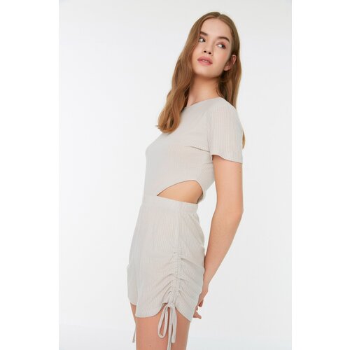 Trendyol Gray Knitted Jumpsuit with Window/Cut-Out Detail, Corduroy Slike