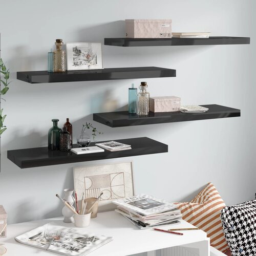 VidaXL plutajuće zidne police 4 kom sjajne crne 80 x 23,5 x 3,8 cm MDF Slike