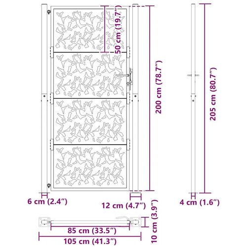  Vrtna vrata crna 105x205 cm dizajn čeličnih listova Slike