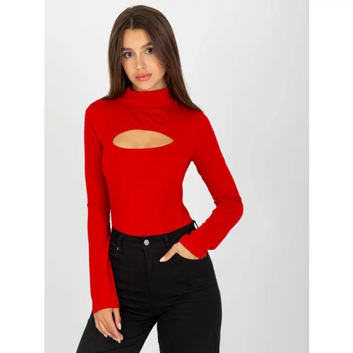 Fashion Hunters Basic red blouse with turtleneck and a cut-out
