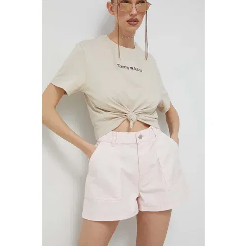 Tommy Jeans Kratke hlače za žene, boja: ružičasta, glatki materijal, visoki struk